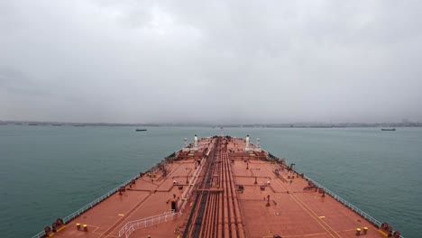 Timelapse-oil-tanker-bow-crossing-Bosporus-strait-west-entrance-cloudy-turkey