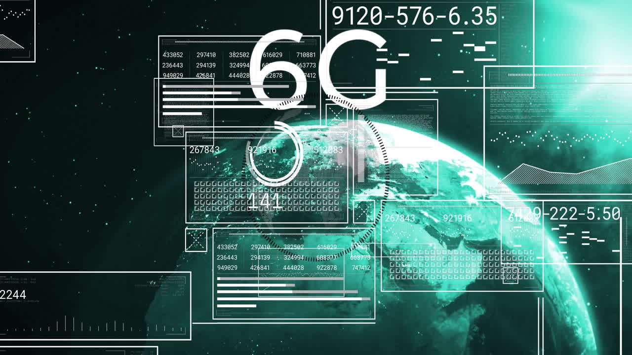 Digital data and 6G technology concepts over Earth in futuristic animation