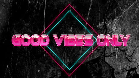 animation of good vibes only text over neon pattern background