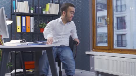 happy dwarf man in the office.