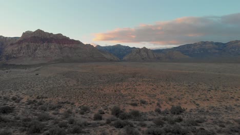 aerial drone shot of red rock canyon at sunset