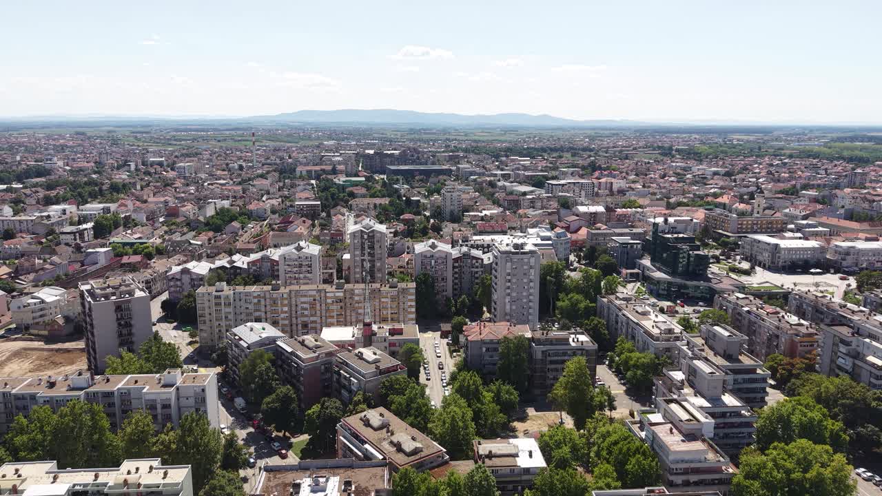 Aerial View of Sabac, Serbia. Residential City Neighborhood on Sunny Summer Day