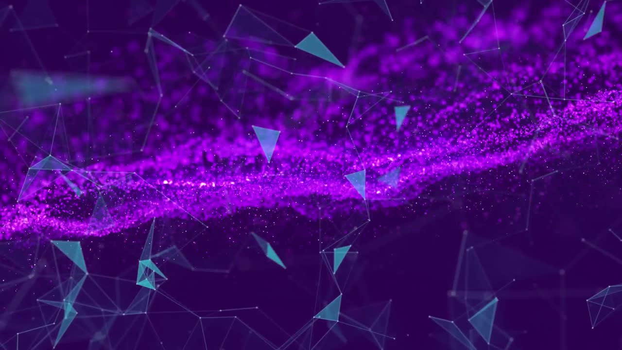 animación de la red de conexiones con triángulos y malla púrpura