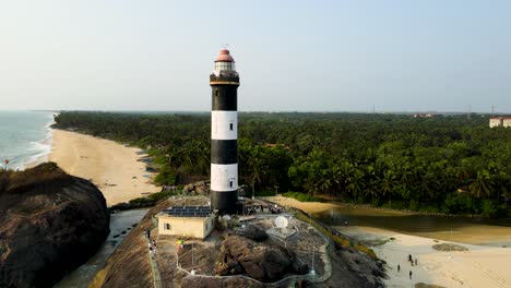 aerial drone shot of the stunning lighthouse and shores of kapu beach, udupi