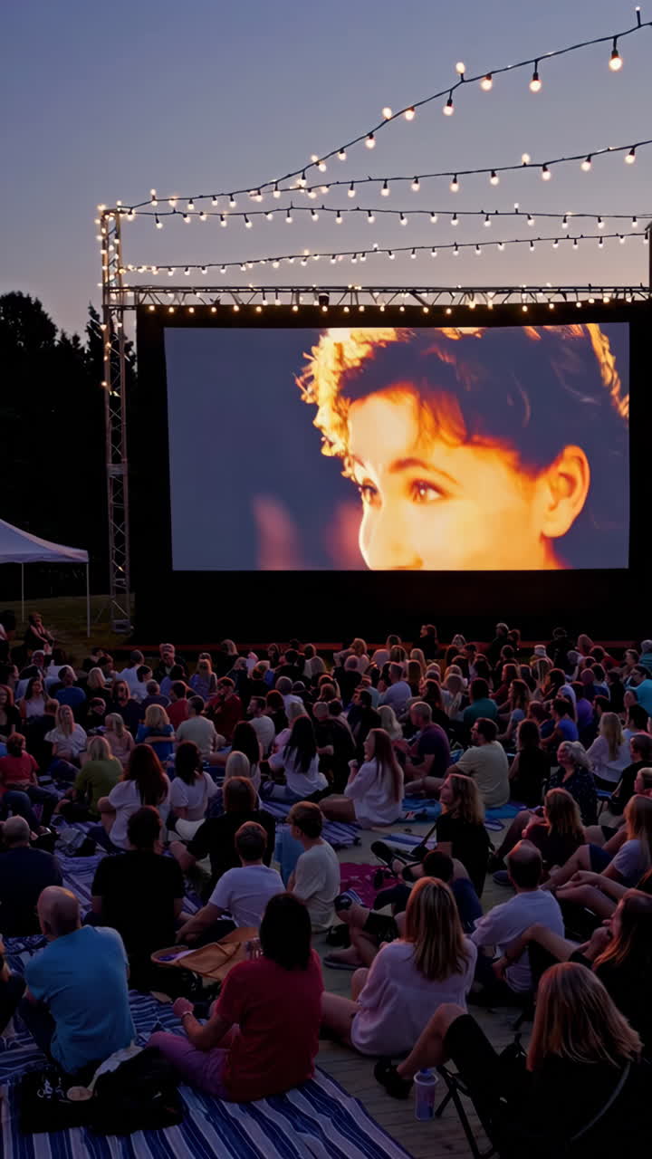 People Enjoying an Outdoor Movie Night at Dusk