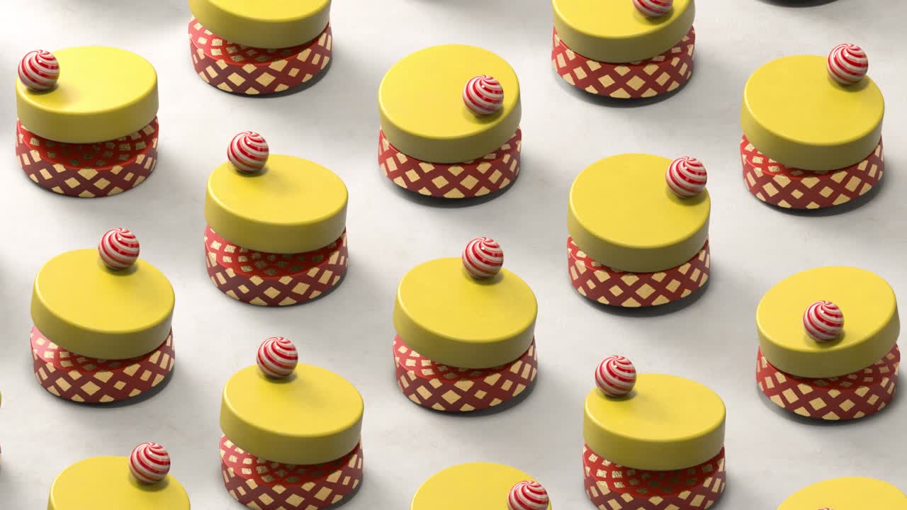 트렌디한 모션 디자인 배경 루프 애니메이션: 달한 사탕 케이크의 3d 렌더링
