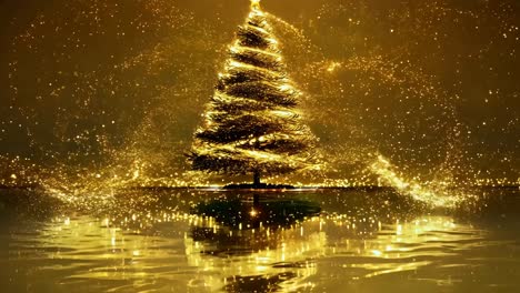 a tree with a golden trunk and leaves is surrounded by a white background. the tree is lit up with sparkles, giving the image a festive and joyful mood
