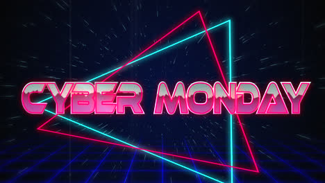 Texto-Retro-De-Cyber-Monday-Fallando-Sobre-Triángulos-Azules-Y-Rojos-4k