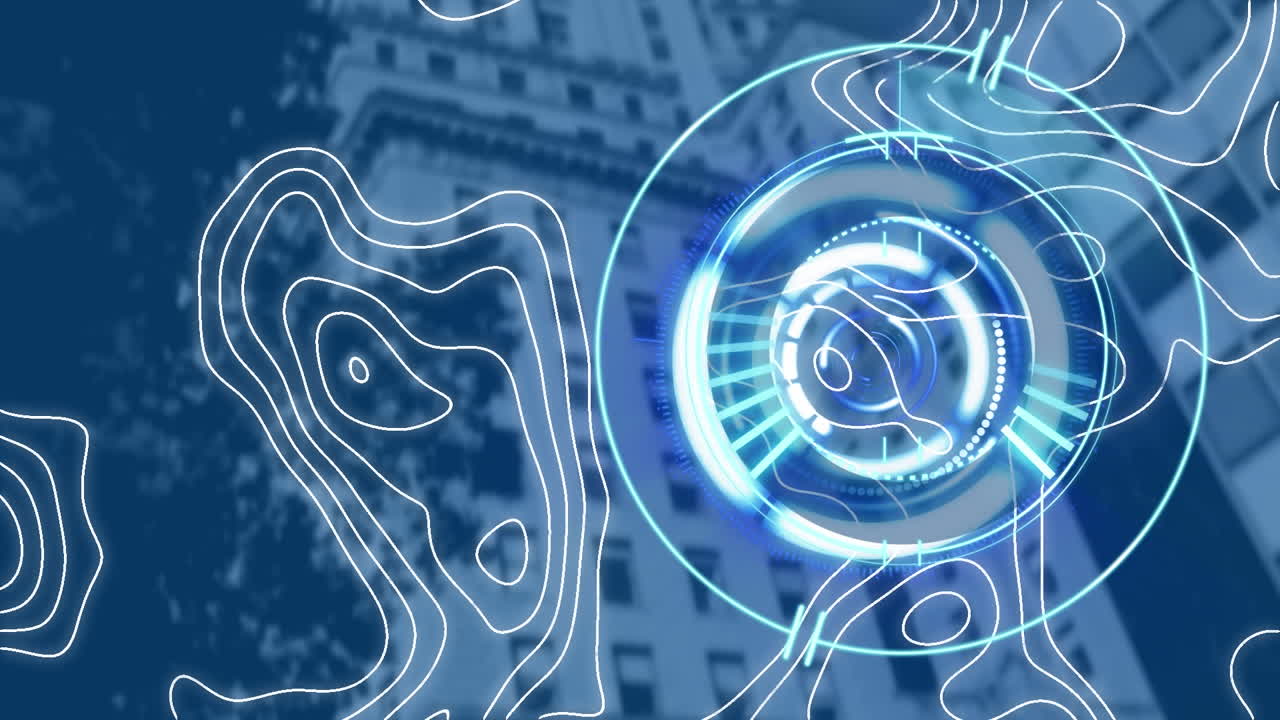 animación de escaneo de alcance y líneas móviles sobre el paisaje urbano