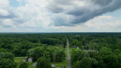 high-quality aerial footage capturing a green neighborhood under a cloudy sky