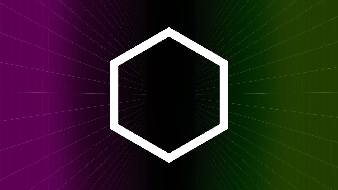 hexágono girando a su alrededor sobre un fondo oscuro