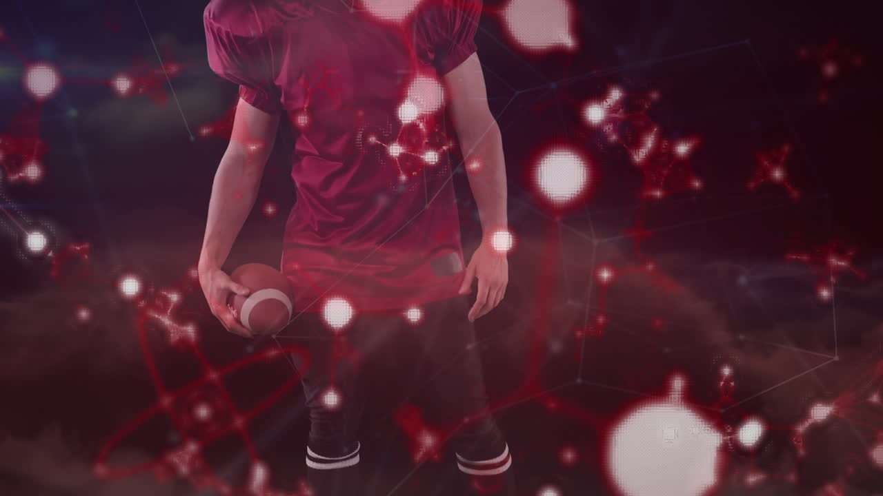 백인 아메리칸 볼 선수의 중간 부분에 대한 분자의 애니메이션