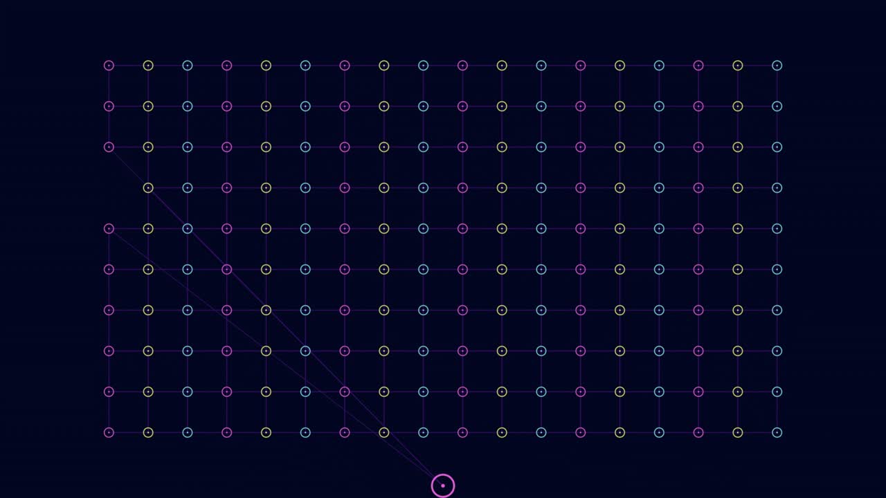 レインボー ネオン リングとグリッド ラインとドット パターン