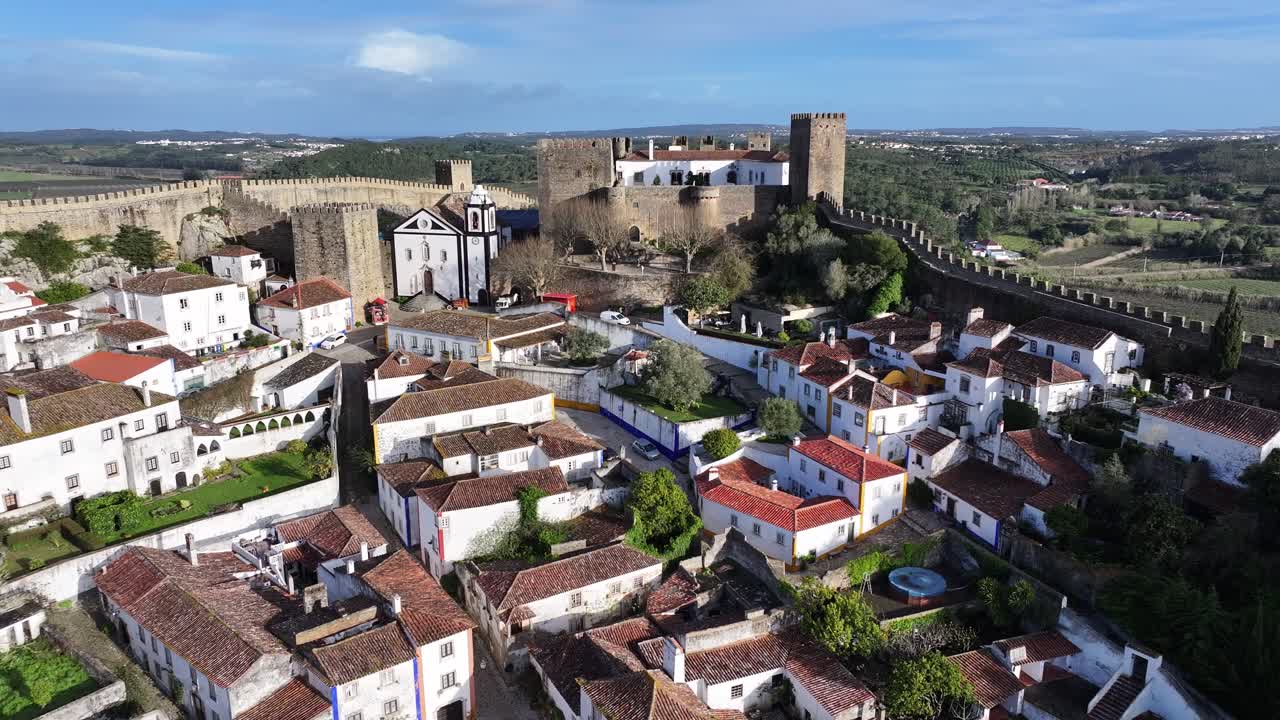Obidos Skyline At Obidos In Leiria Portugal. Old Town Skyline. Medieval Buildings Scenery. Beautiful Cityscape. Obidos Skyline At Obidos In Leiria Portugal. Cultural Heritage