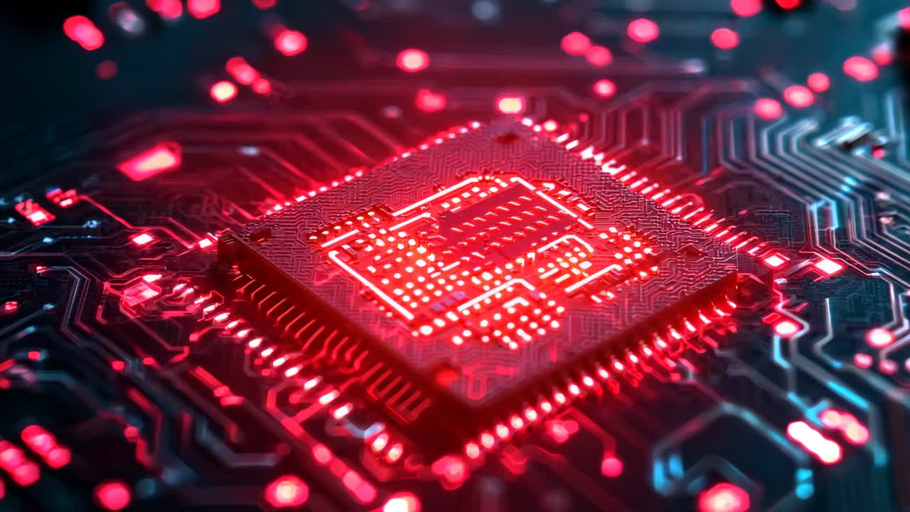 un primer plano de un chip de computadora en una placa de circuito