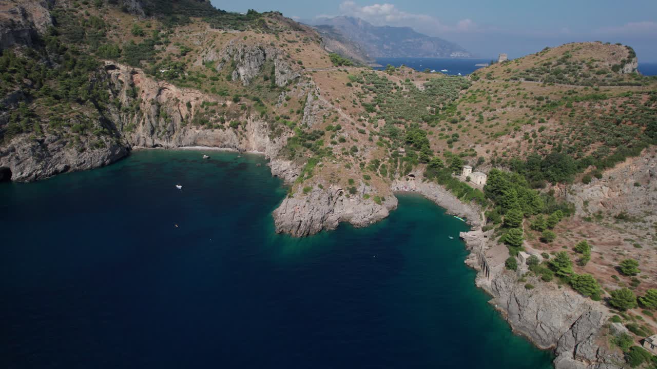 Fantastic aerial view of Salerno gulf. Italy. Daylight. Slow motion
