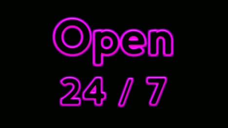 animation purple neon light text open on black background for shop,retail, resort,bar display promotion business concept