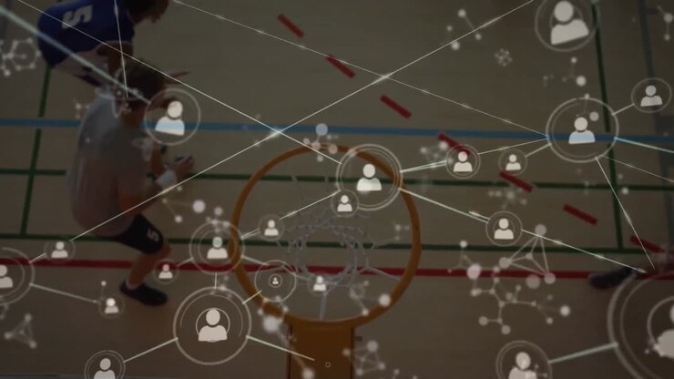 Animation of network of connections over diverse group of male basketball players
