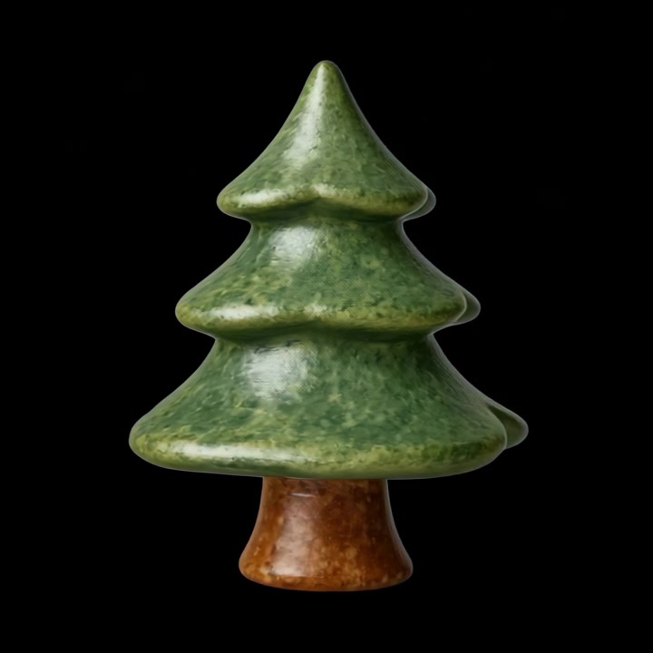 Ceramic Christmas Tree Ornament Isolated on Black Background