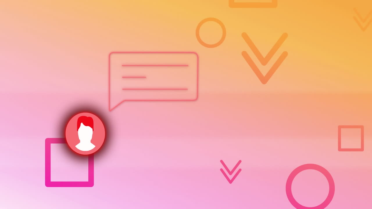 animación del mensaje de las redes sociales y el icono de chat con formas abstractas en fondo rosa
