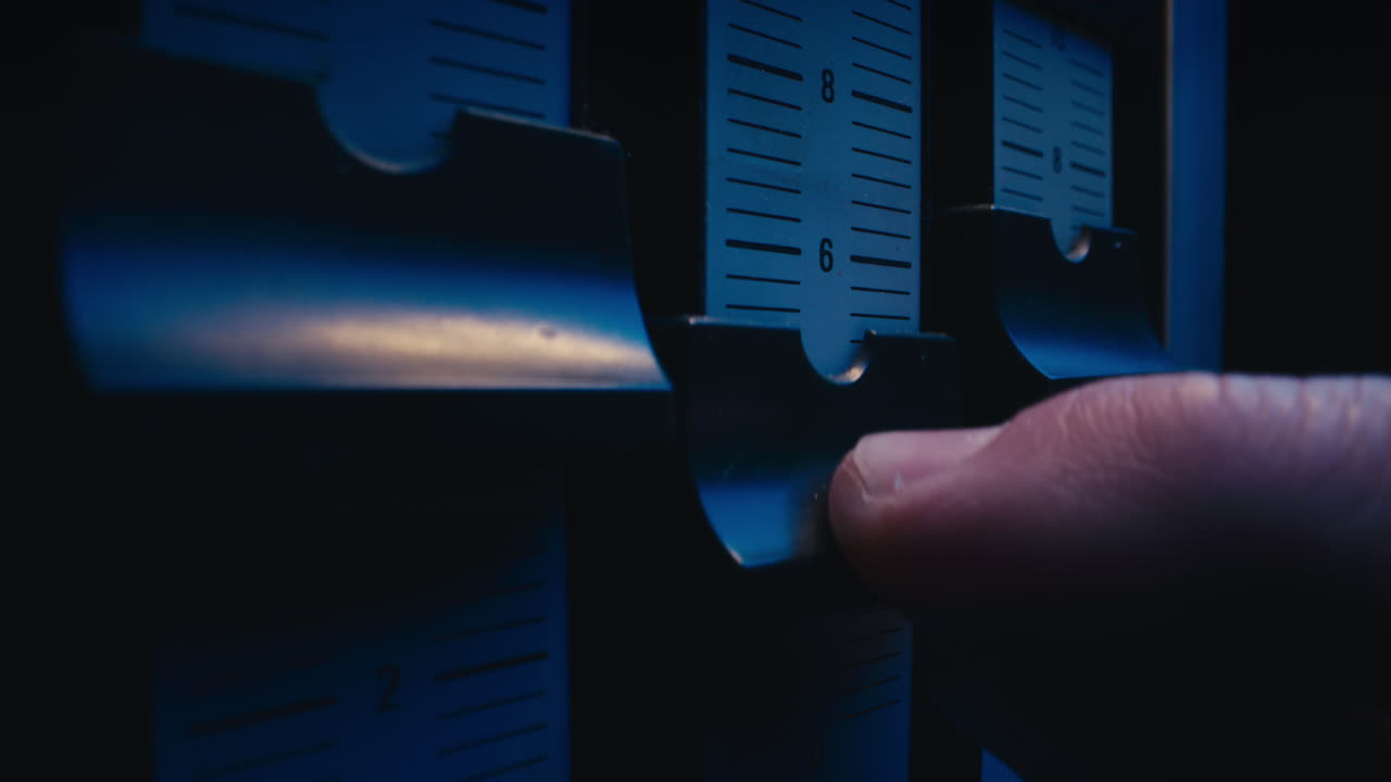 A close-up on a vintage tape recorder in a blue light