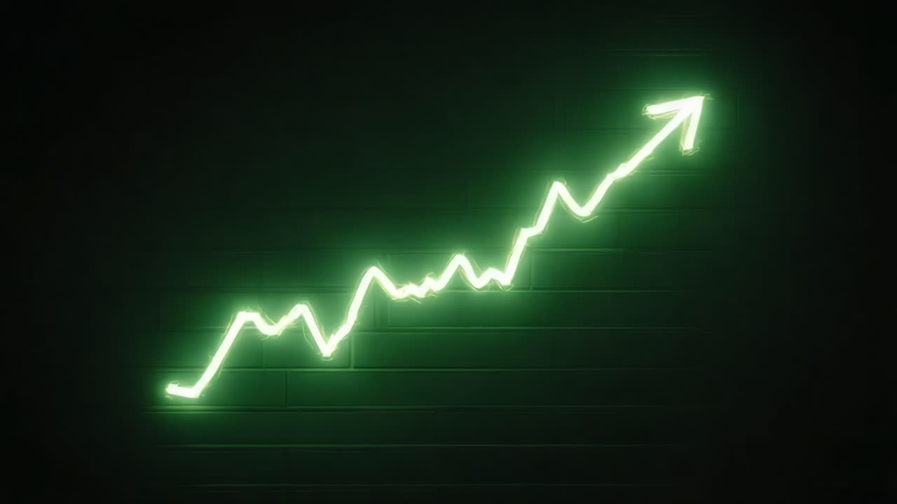 An Eye-Catching Neon Green Arrow Graph Illustrating Positive Growth Trends Against a Dark Background in a Stylish and Modern Design