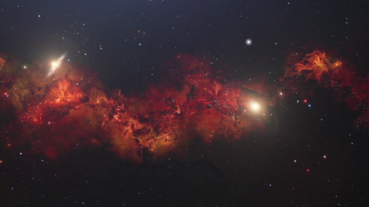 nebulosa roja y galaxias en movimiento en el espacio ultraterrestre