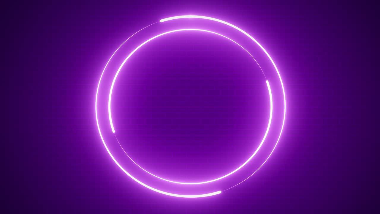 círculo de luz de neón color púrpura abstracto fondo sin costuras pared de ladrillo púrpura