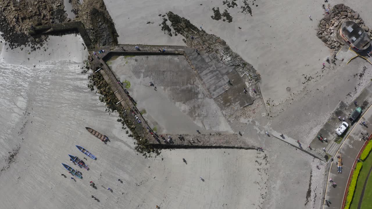 Top down bird's eye view of diamond rhombus tidepool at ladies beach galway ireland