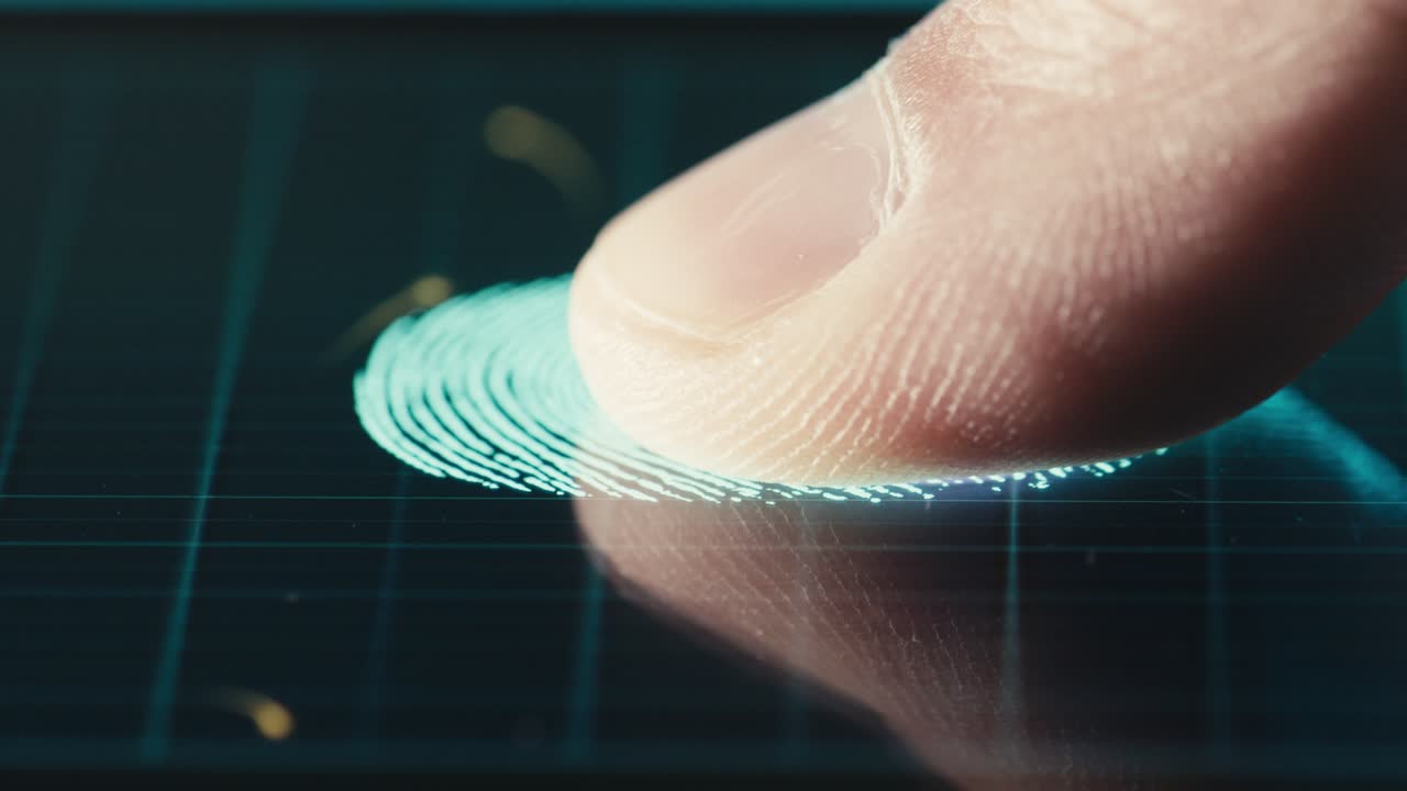 escaneo de seguridad de huellas dactilares de un dispositivo bancario