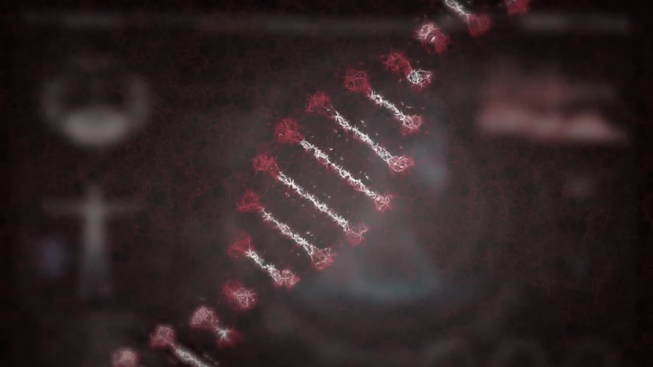 Animation of DNA strain spinning over human body model