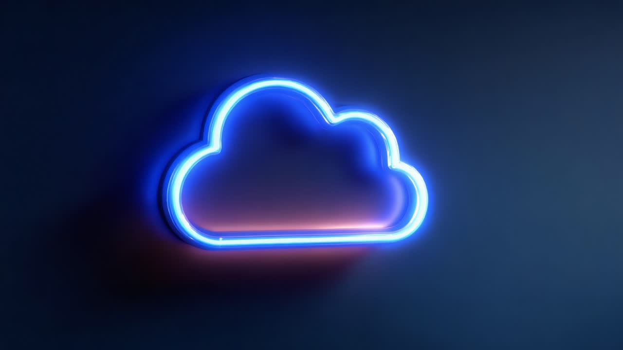 A captivating neon cloud design glowing against a dark background, illustrating the concept of digital storage and modern technology in an artistic way with vibrant colors