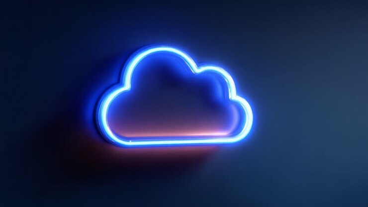 A captivating neon cloud design glowing against a dark background, illustrating the concept of digital storage and modern technology in an artistic way with vibrant colors