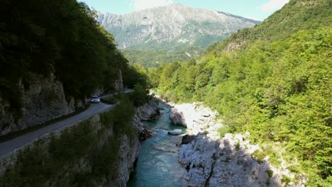 The-Soča-River-in-Slovenia,-part-of-the-Triglav-National-Park,-has-an-emerald-green-color,-and-is-one-of-the-most-beautiful-rivers-in-all-of-Europe