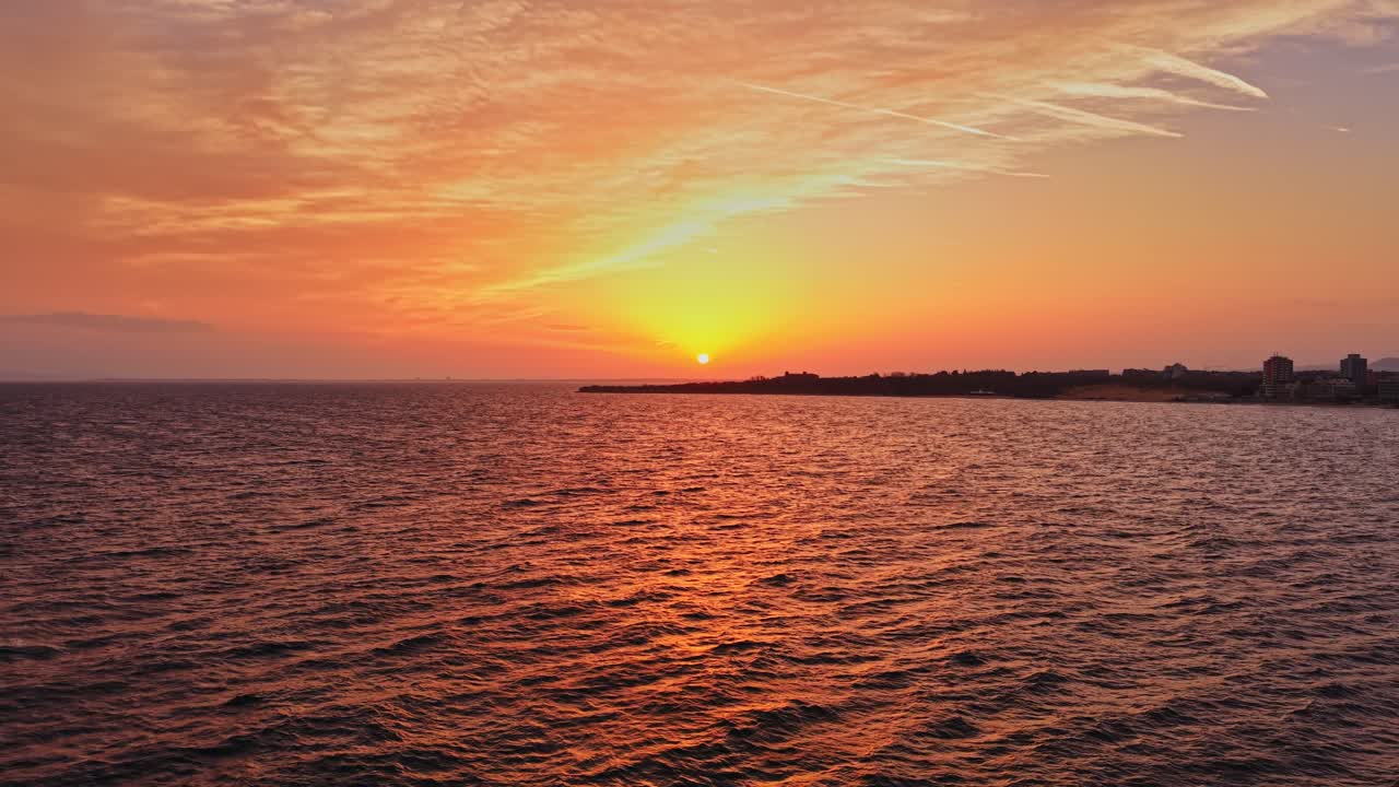 Sunset over the sea in Nesebar, Bulgaria with vibrant colors