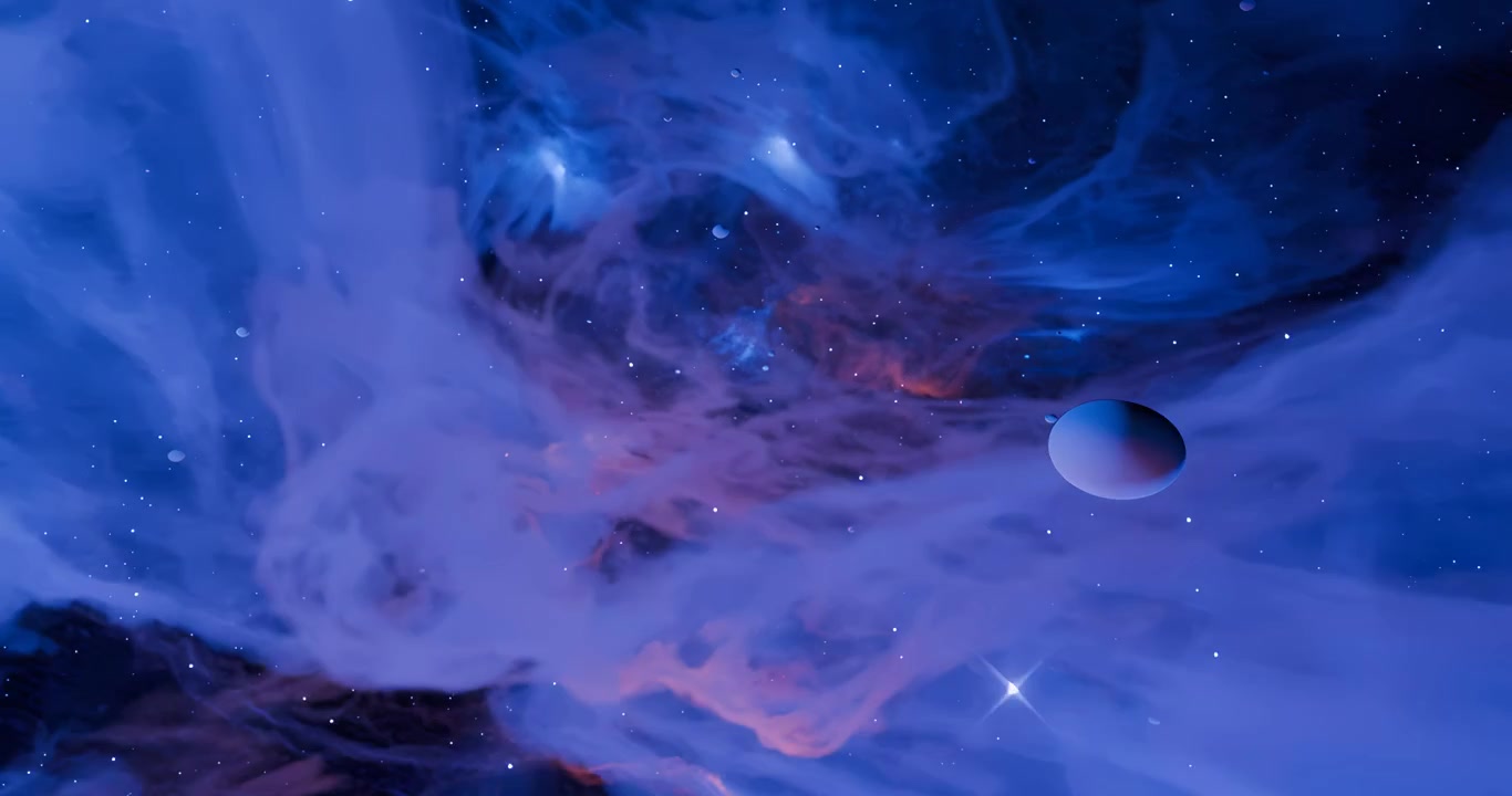 Nebulosa de espacio profundo con nubes de gas azules y naranjas brillantes