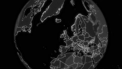 ireland country alpha for editing data analysis technology globe rotating, cinematic video showcases a digital globe rotating, zooming in on ireland country alpha for editing template