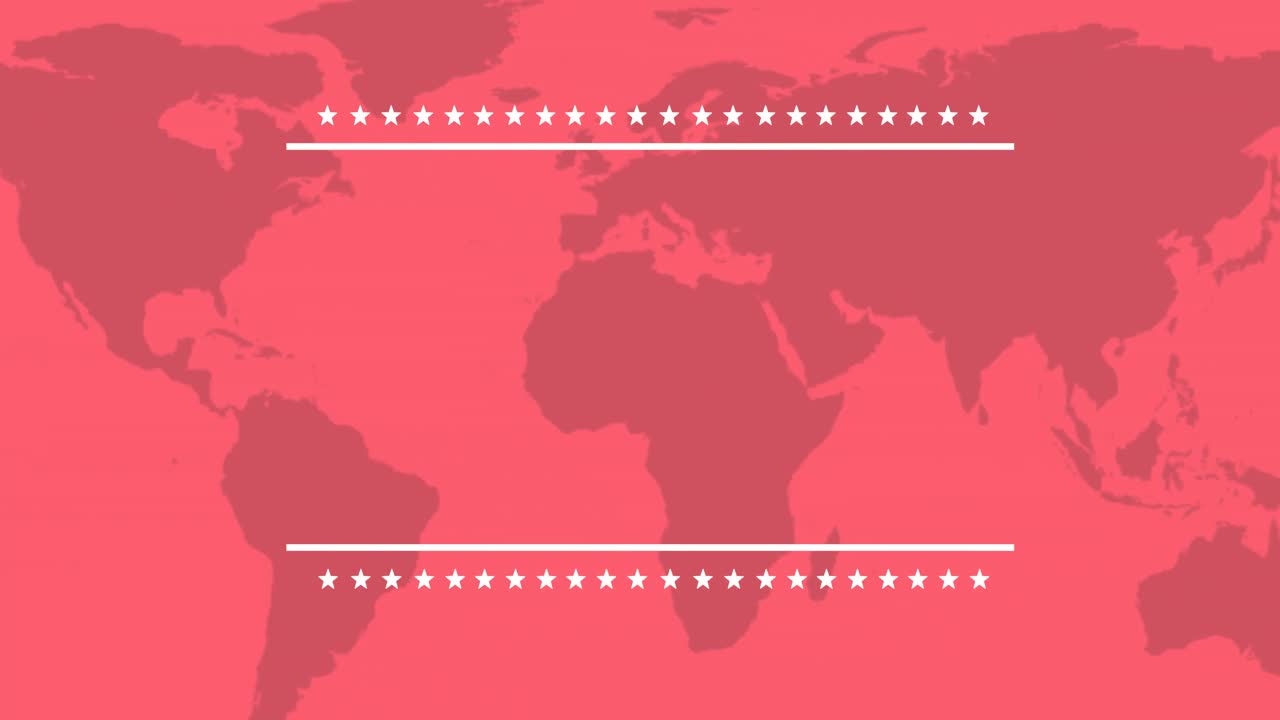 세계 지도에서 복사 공간과 함께 미국 국기 별의 애니메이션