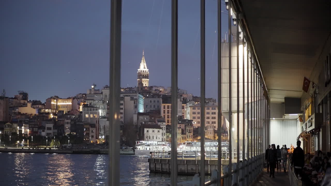 Istanbul Galata Tower at Night from a Pier