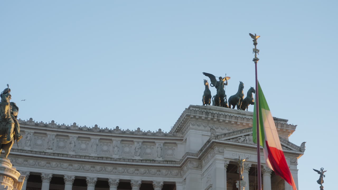Panoramic view of the top part of Victor Emmanuel II Monument in Italy, Rome