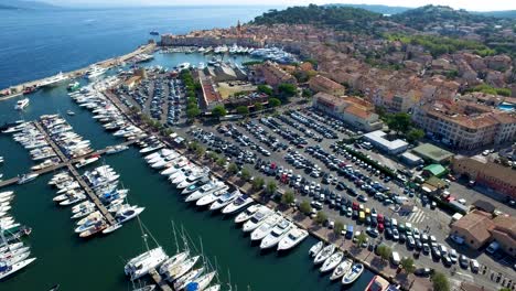 aerial view of the old harbor of saint-tropez with luxury yachts