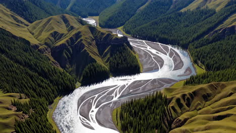 aerial view of a braided river valley