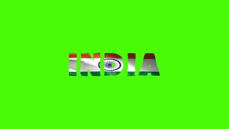 india wiggle texto animación letras con su bandera ondeando mezclarse como una textura - pantalla verde fondo chroma clave loopable vide