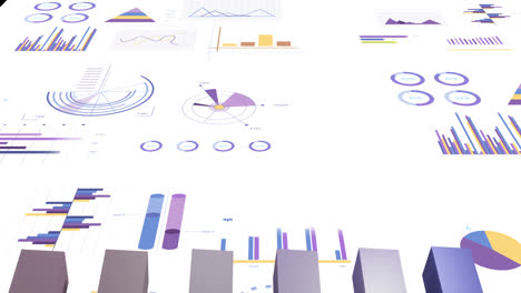 animación del procesamiento de datos financieros con gráficos sobre fondo blanco