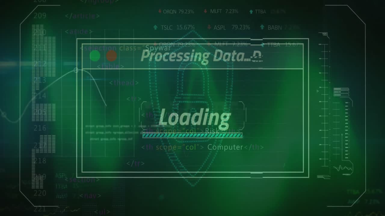 animación del procesamiento de datos sobre un fondo negro