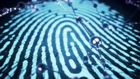exploring the intersection of technology and identity: a close-up perspective on the intricate patterns of a digital fingerprint redesigned in a futuristic network