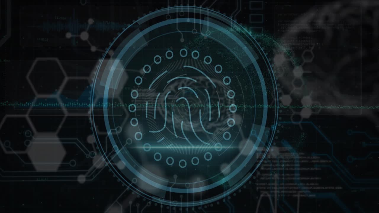 texto de seguridad cibernética sobre escáner redondo contra el procesamiento de datos médicos en fondo negro