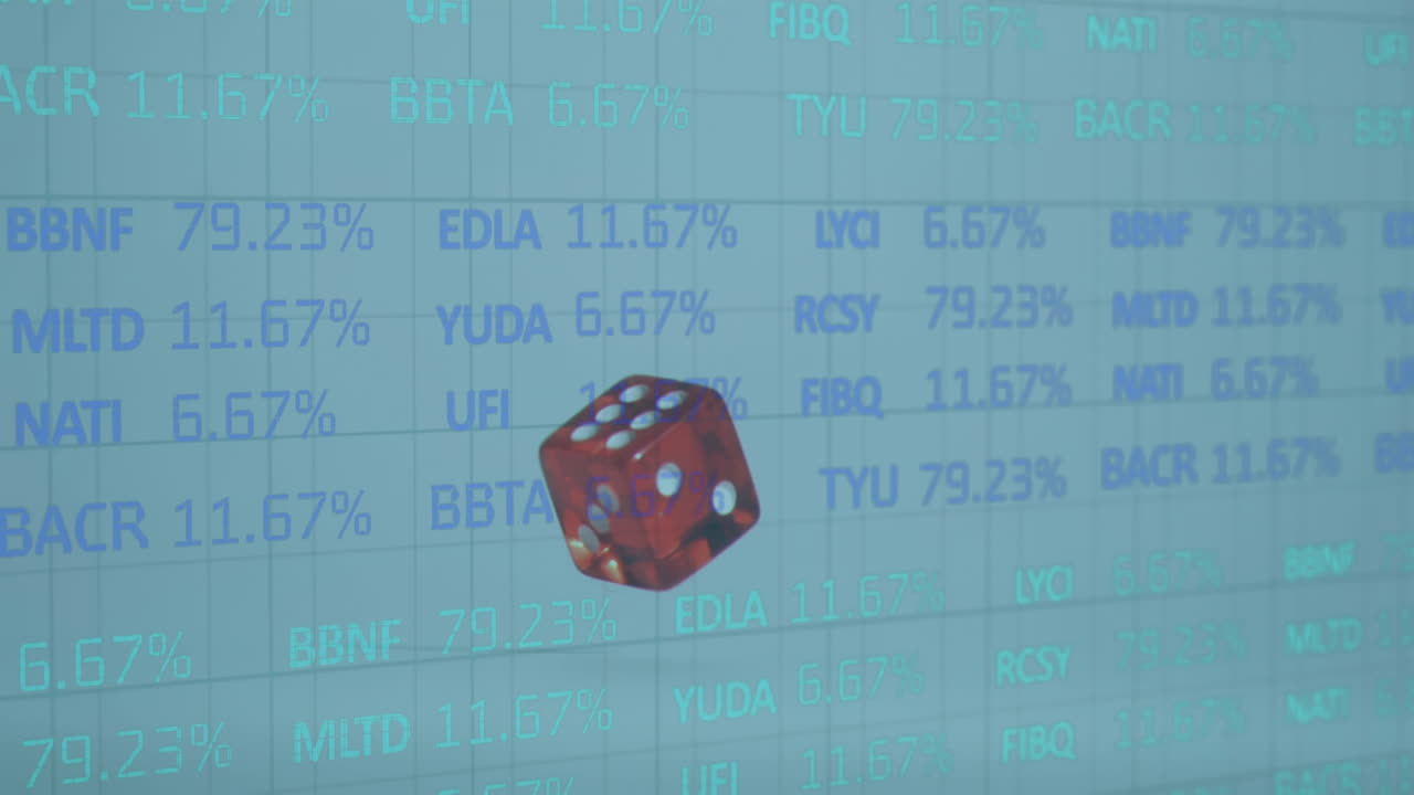 animación del procesamiento de datos financieros sobre los dados rojos que caen