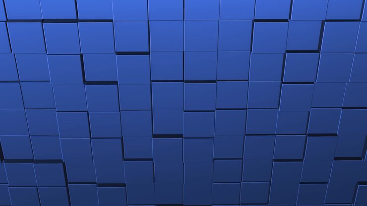 Abstract background with blue wall of moving cubic surface.