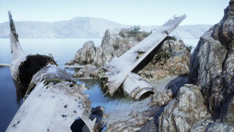 airplane wreckage on a beach